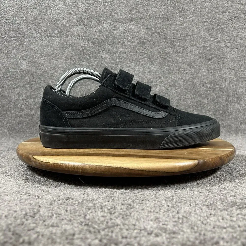 Vans Old Skool V Mens 8.5 Womens 10 Triple Black Hook & Loop Athletic Shoes Used